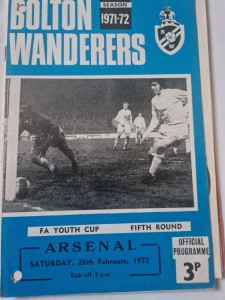 1971/72 Bolton Wanderers v Arsenal Youth Cup 5th Round  for sale on Ebay