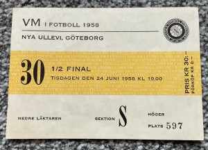 RARE TICKET - 1958 World Cup Semi Final - Sweden v West Germany  for sale on Ebay