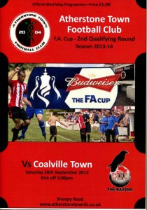 Atherstone Town v Coalville Town 28/09/13 FA Cup Qualifying 2nd Round for sale on Ebay