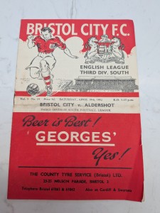 Bristol City V  Aldershot 19.4. 1952 - Third Division South for sale on Ebay