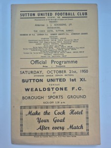 1950/51 - Sutton United V Wealdstone - Athenian League- 21st October 1950. for sale on Ebay