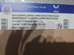 Rangers V Jagiellonia Bialystok 13/08/2026 for sale on Ebay