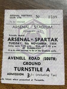 1954 - Ticket- Arsenal V Spartak - Friendly for sale on Ebay