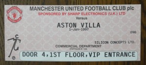  MANCHESTER UNITED v ASTON VILLA 1997 VIP FOOTBALL TICKET & MENU PREMIER LEAGUE  for sale on Ebay