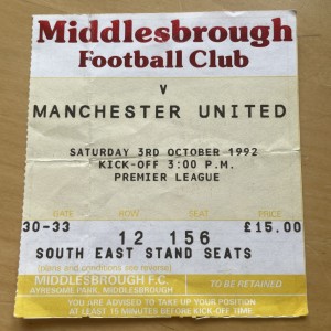 Rare 3rd Oct 1992 Middlesbrough Manchester United Match Ticket Stub. for sale on Ebay