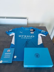 Club Official Manchester City handsigned 2021/22 John Stones #5 shirt + club COA for sale on Ebay