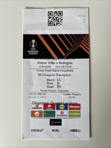 Rare Aston Villa v Bologna Europa League QF Football Match Ticket Stub 2026 for sale on Ebay