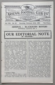 1932/33 Arsenal (Champions) v Blackburn Rovers Div. One ex-binder w/o red cover for sale on Ebay