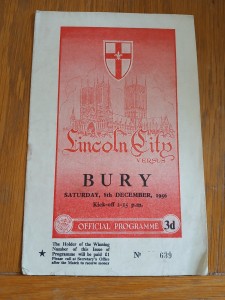 Lincoln City v Bury. 8th December,  1956. Second Division. for sale on Ebay