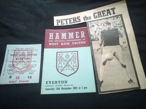 WEST HAM UTD  v  EVERTON - 13/12/69 + MATCH TICKET + BOBBY MOORE + ALAN BALL for sale on Ebay