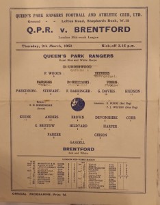 QUEEN'S PARK RANGERS V BRENTFORD. MID-WEEK LEAGUE. 9.3.1950. for sale on Ebay