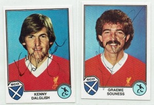LIVERPOOL signed 1982 Panini superstars sticker KENNY DALGLISH GRAEME SOUNESS for sale on Ebay