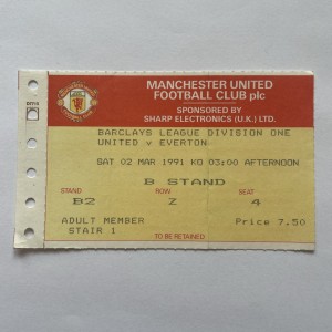 Rare 2nd Mar 1991 Manchester United v Everton Match Ticket Stub. for sale on Ebay
