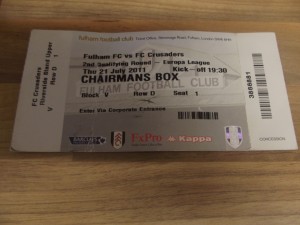FULHAM v CRUSADERS TICKET UEFA EUROPA CONFERENCE LEAGUE GAME JULY 2011 for sale on Ebay