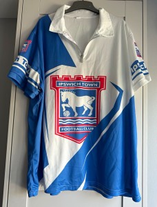 Vintage Ipswich Town FC 1/4 Zip Polo Shirt 4XL Retro Blue White Split Supporter for sale on Ebay