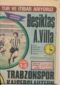 Besiktas Turkey v Aston Villa (European Cup) 1982/1983 - Turkish Sports paper for sale on Ebay