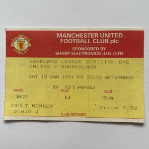 Rare 12 Jan 1991 Manchester United v Sunderland Barclays Div 1 Match Ticket Stub for sale on Ebay