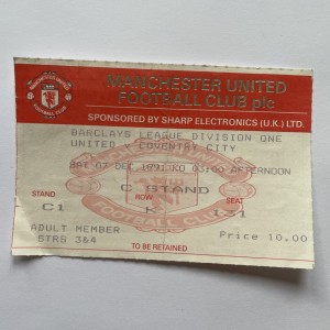 Rare 7 Dec 1991 Manchester United Coventry City Barclays League Div One Ticket. for sale on Ebay