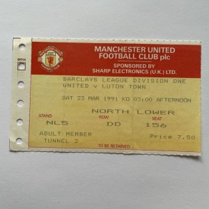 Rare 23 Mar 1991 Manchester United Luton Town Barclays League Div 1 Ticket Stub. for sale on Ebay