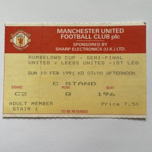 10 Feb 1991 Manchester United Leeds United League Cup Semi Final 1st leg Ticket. for sale on Ebay