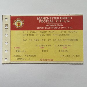 Rare 26th Jan 1991 Manchester United v Bolton Wanderers FA Cup 4th Rnd Ticket. for sale on Ebay