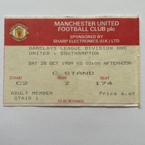Rare 28 Oct 1989 Manchester United Southampton Barclays League Div 1 Ticket Stub for sale on Ebay