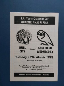 F A Youth Cup Quarter Final Replay Hull City v Sheff Wed 1991 Excellent  for sale on Ebay