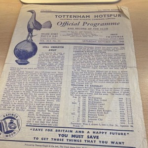 Tottenham Hotspur v Barnsley Second Division Programme 29/10/49 Written-on for sale on Ebay