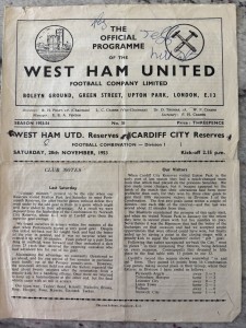 West Ham United Reserves v Cardiff City Res. November 28th 1953. Combination. for sale on Ebay