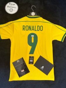 SIGNED R9 RONALDO NAZARIO 1998 BRAZIL HOME SHIRT WITH COA + RFID CARD for sale on Ebay