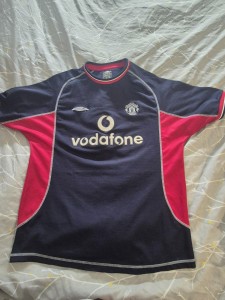 Manchester United 2001/02 Third Shirt Umbro Vodafone Navy Red Men's Large EXCELL for sale on Ebay