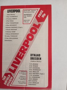 1975/6   LIVERPOOL v DYNAMO DRESDEN  UEFA CUP  Quarter Final 2ND LEG for sale on Ebay