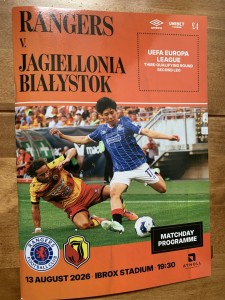 RANGERS  v   JAGIELLONIA  BIALYSTOK   UEFA EUROPA LEAGUE PROGRAMME   13/8/2026 for sale on Ebay