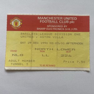 Rare 29th Dec 1990 Manchester United v Aston Villa Match Ticket Stub. for sale on Ebay
