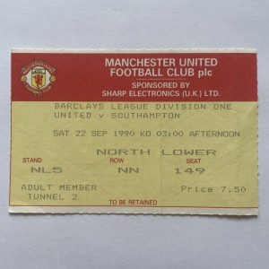 Rare 22nd Sept 1990 Manchester United v Southampton Match Ticket Stub. for sale on Ebay