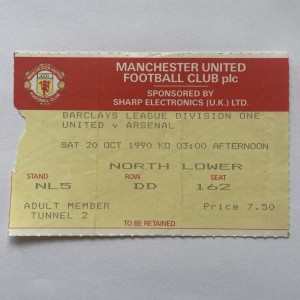 Rare 20th Oct 1990 Manchester United v Arsenal Match Ticket Stub. for sale on Ebay