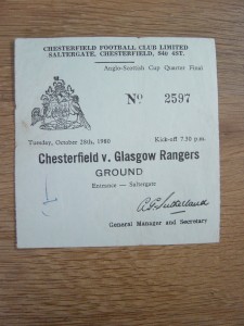 TICKET : 1980 ANGLO SCOTTISH CUP CHESTERFIELD v GLASGOW RANGERS for sale on Ebay