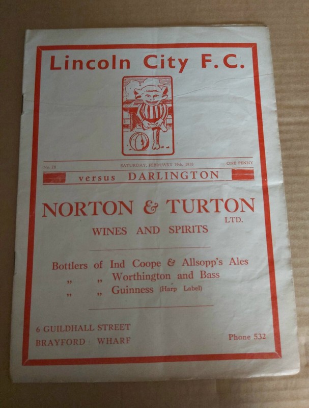 Lincoln City F.C. v Darlington Saturday February 19th 1938 Football Programme for sale on Ebay