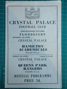 Crystal Palace v Hamilton Academicals 1955 Floodlight Football Programme for sale on Ebay