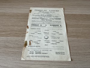 Torquay United v Plymouth Argyle Devon Professional Championship 12th April 1954 for sale on Ebay