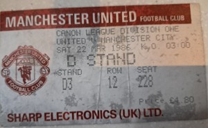 Manchester United v Manchester City 1986 ticket stub for sale on Ebay