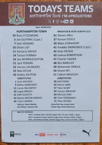Northampton Town v Brighton & Hove Albion U21 18/08/2026 official teamsheet for sale on Ebay