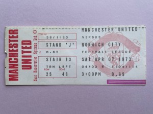 1972/73 &th Apr Manchester United v Norwich City Rare Style Match Ticket Stub. for sale on Ebay