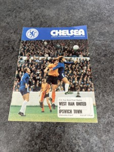 West Ham v Ipswich.   FA cup semi final at Chelsea   Football programme.  1975 for sale on Ebay