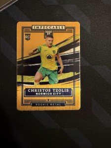 Christos Tzolis Panini PL Impeccable 2021-22 Gold Rookie Metal /10 - Norwich for sale on Ebay