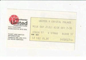1985 MANCHESTER UNITED V CRYSTAL PALACE League Cup Used Match Ticket Stub RARE for sale on Ebay