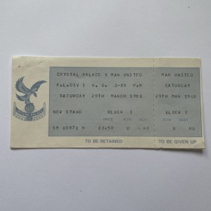 Very Rare Unused 29 March 1980 Crystal Palace Manchester United Complete Ticket. for sale on Ebay