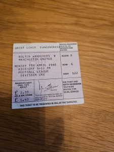 Bolton Wanderers V Manchester United 07/04/1980 Ticket for sale on Ebay