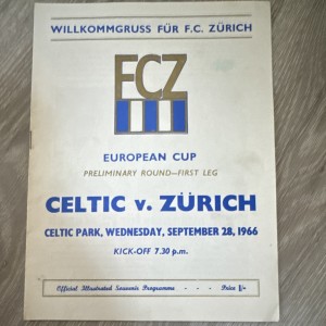 Celtic v Zürich European Cup Preliminary Round 1st Leg Programme 28 Sept 1966 for sale on Ebay
